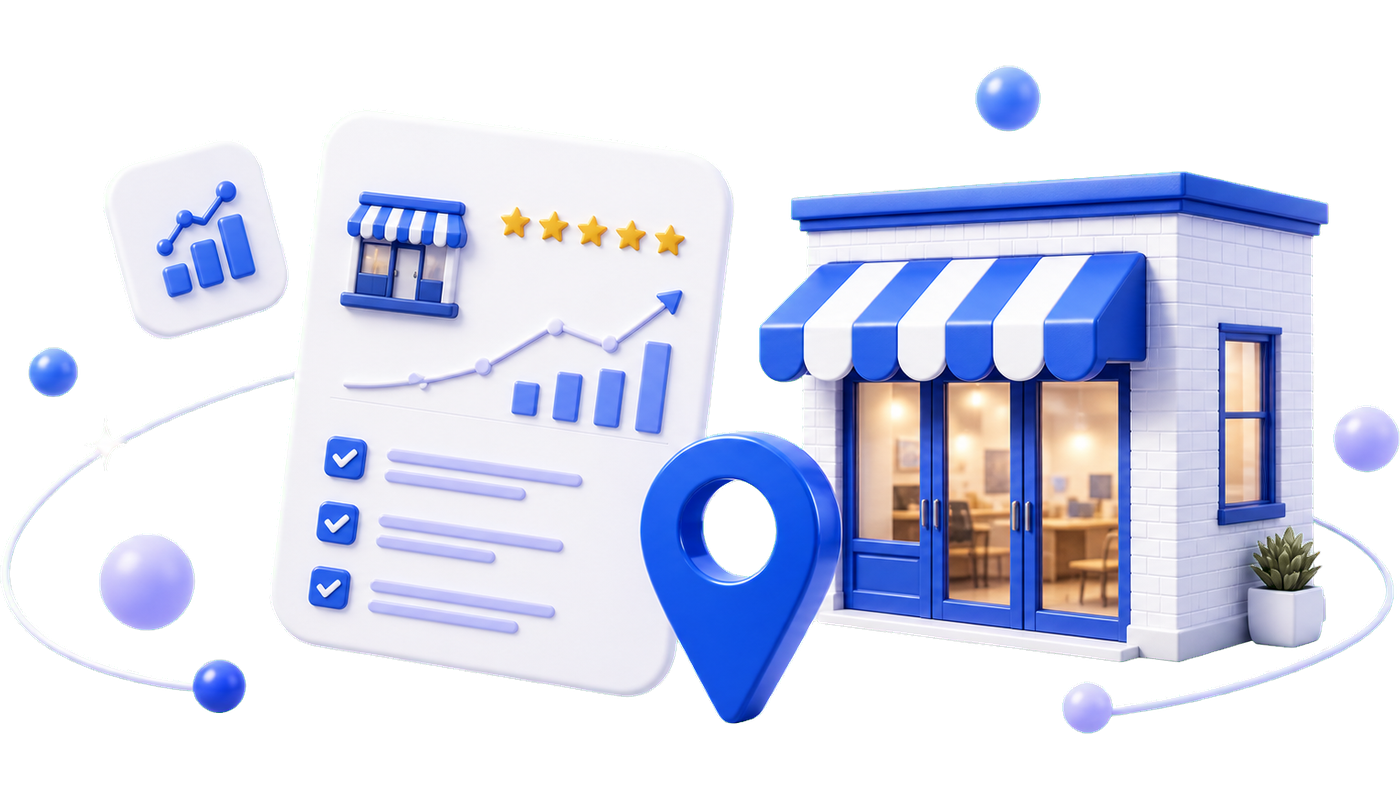 Local storefront, growth report, and location marker